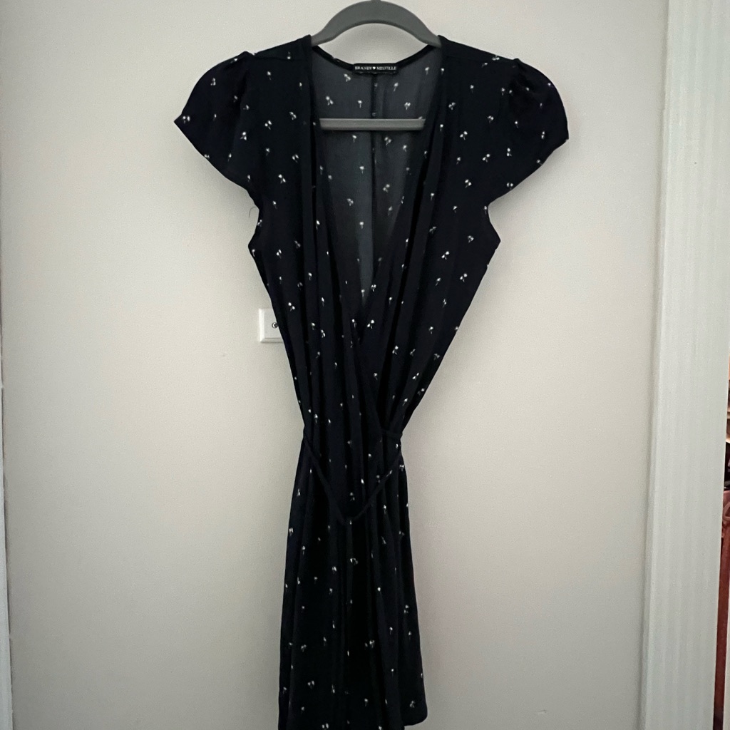 Brandy Melville Navy Midi Wrap Dress With Small White Floral Print